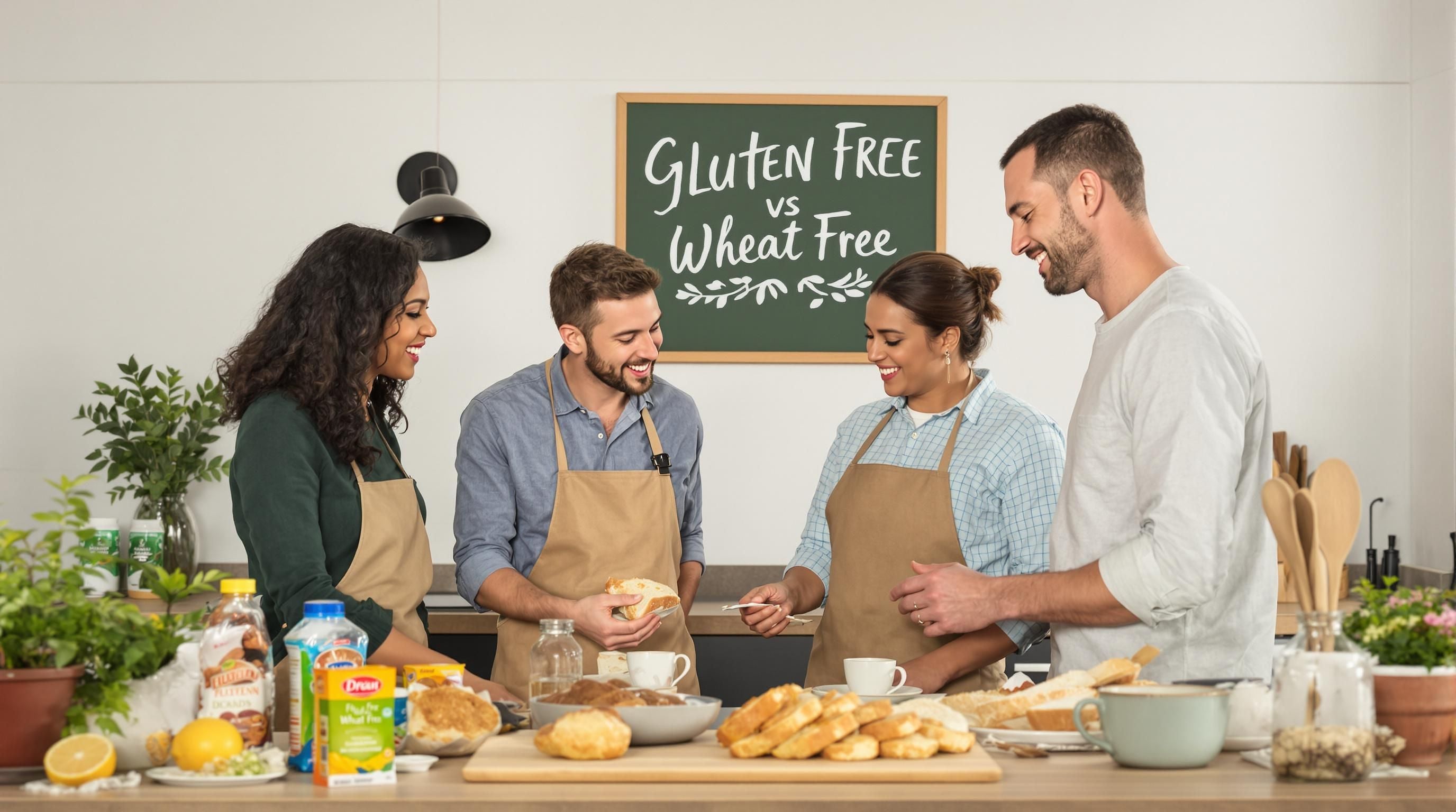 Family in kitchen choosing gluten free and wheat free foods