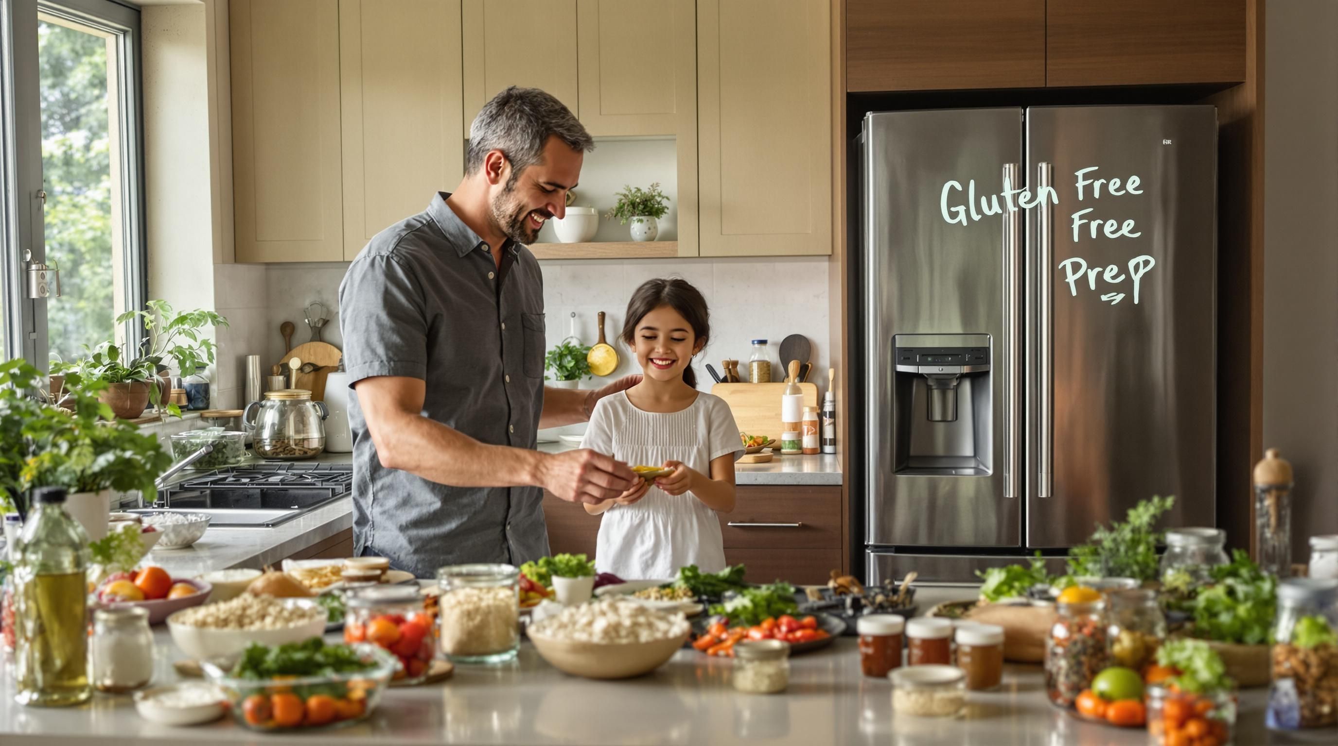 Delhi family meal prepping gluten free meals together in bright kitchen