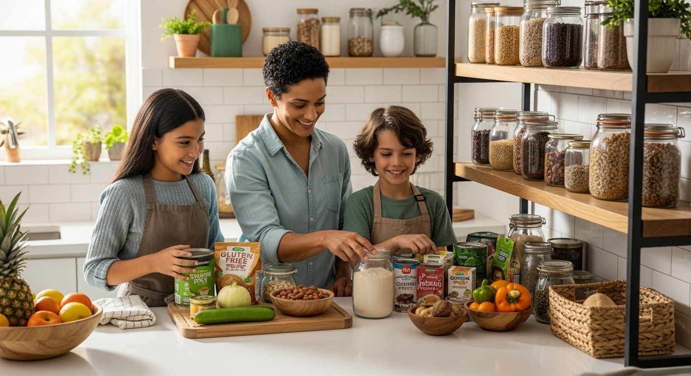 gluten free pantry staples, healthy kitchen, family organization