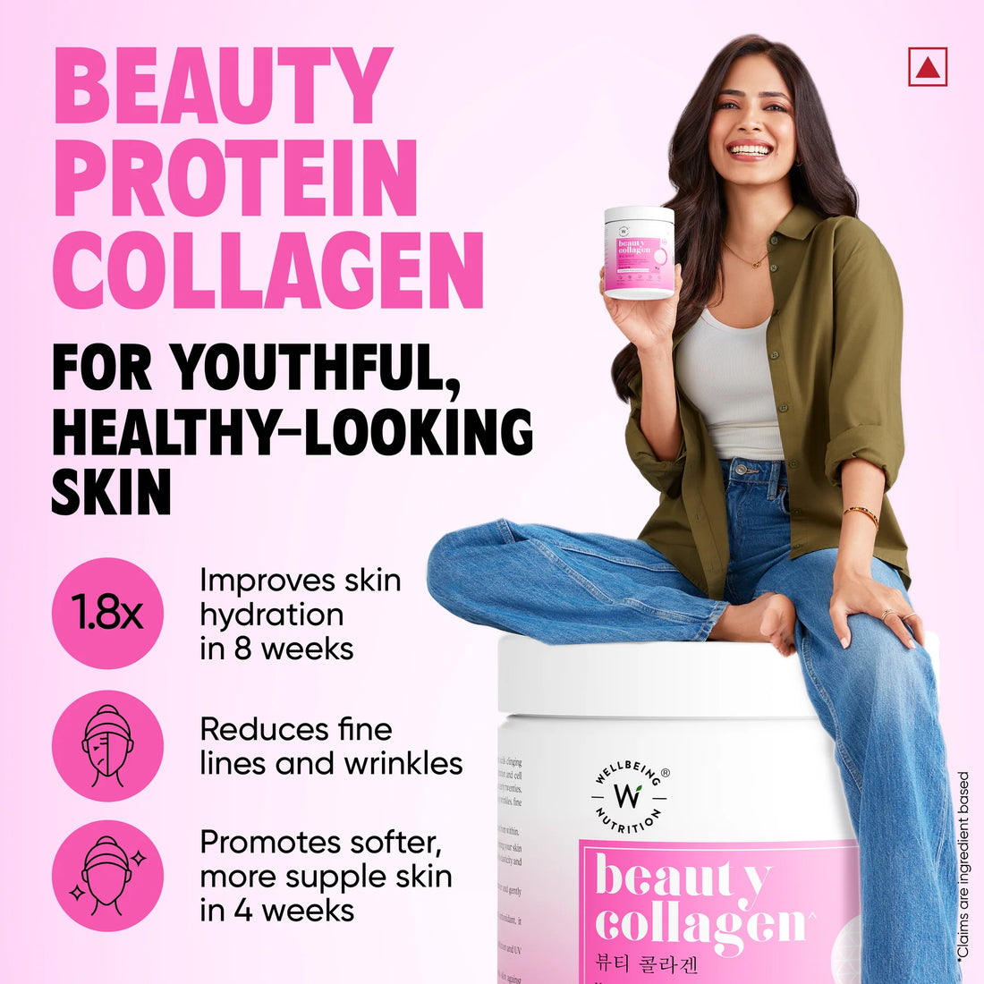 Collagen | Beauty Collagen Strawberry Watermelon Flavour (Protein for Hair, Skin & Nails)-8g Collagen Per Serving – Gluten Free, Sugar Free & Keto Friendly – Wellbeing Nutrition - 250gm