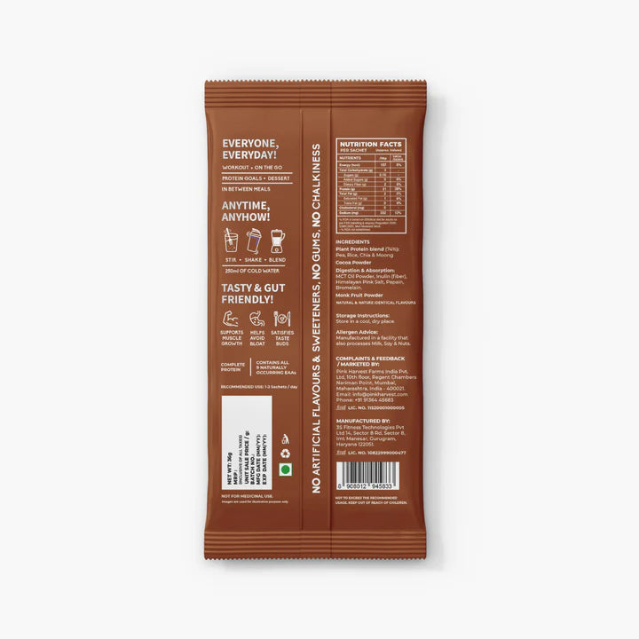 Chocolate Hazelnut - Smooth Clean Plant Protein- 21 g Protein- Vegan , Gluten Free - Supports Muscle Growth, Help Avoid Bloat- No Artificial Flavours & Sweeteners, No Gums, No Chalkiness - Pink Harvest – 37 gm