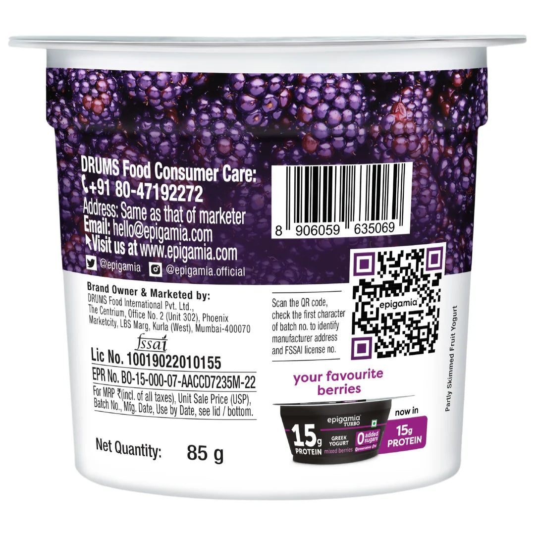 Yogurt | Wild Raspberry Greek Yogurt - High In Protein & No Added Preservatives – Epigamia - 85gm