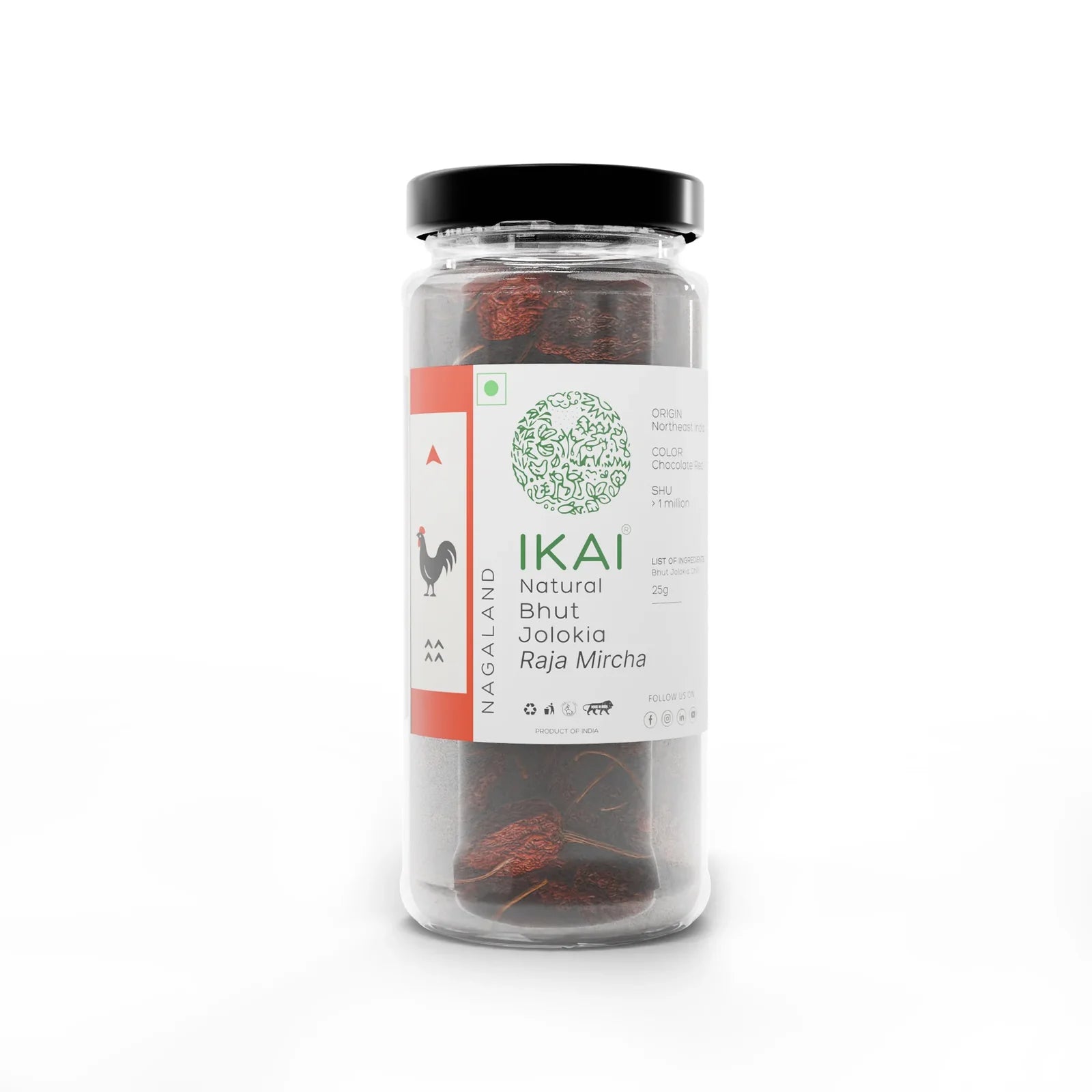 King Chilli |Natural Bhut Jolokia (Raja Mircha) -Regional Speciality Nagaland - No Preservatives- Ikai Organic – 25gm