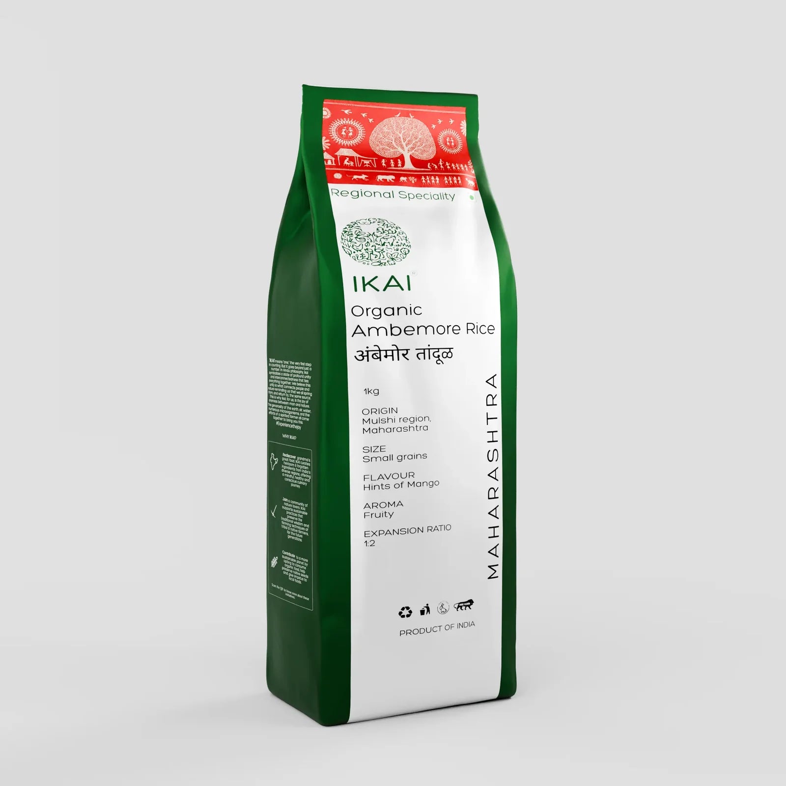 Rice | Ambemore Rice -Regional Specialty-Maharashtra -Gluten Free- No preservatives-Ikai Organic - 1000gm