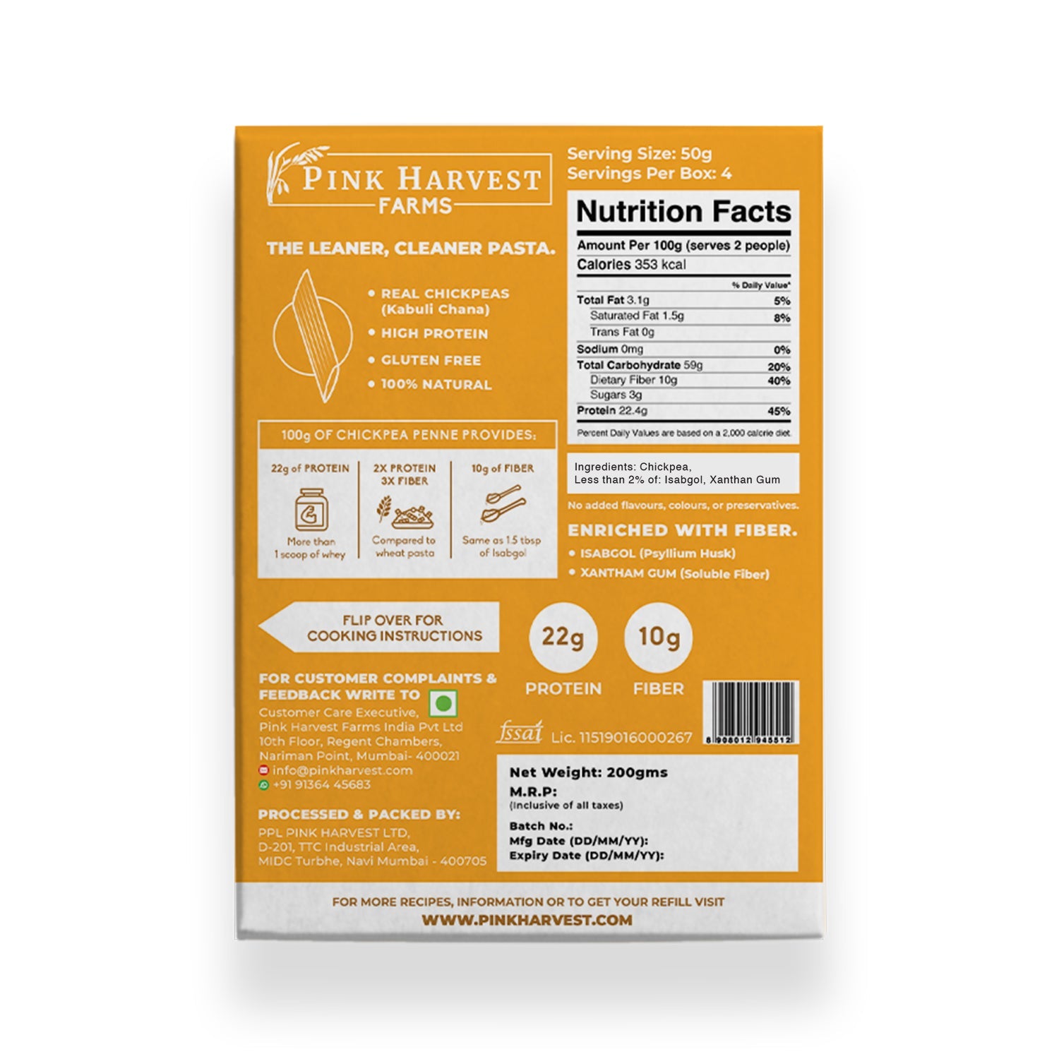 Pasta | 100% Chickpea Penne Pasta – Vegan, Gluten Free, High Protein, No Wheat & No Rice – Pink Harvest Farms – 200gm