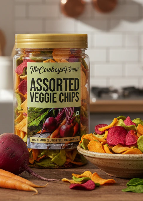 Chip | Assorted Veggie Chips- Gluten Free, No Onion, No Garlic, No Palm Oil & No Added Preservatives - The Cow Boys Farm – 150gm