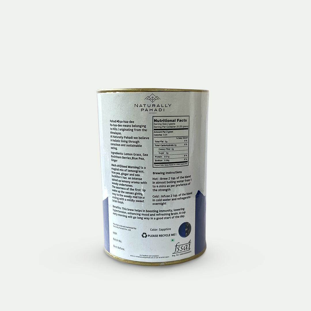 Tea | Floral Herbal (A Perfect Blend Of Lemongrass, Sea buckthorn Berries, Blue Pea & Ginger) – Hach Ch’l – Boost Immunity – Lowers Hypertension – Elevates Mood – Naturally Grown – Sugar Free, Chemical Free & Caffeine Free – Naturally Pahadi – 50gm