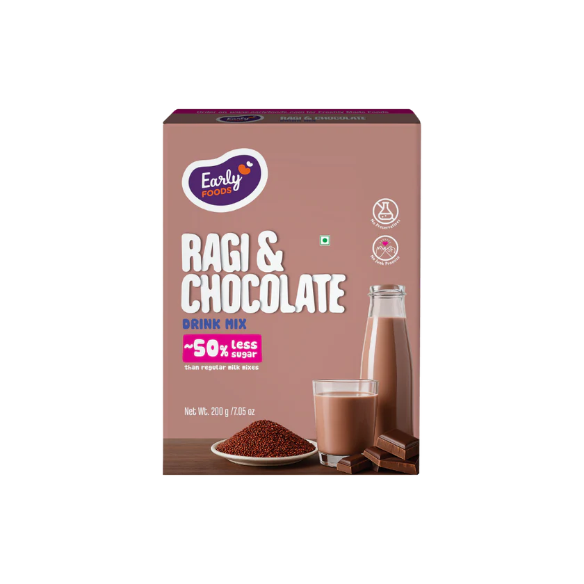 Ragi Chocolate Health Drink Mix- Vegan, Gluten Free, No Added Refined Sugar, No Milk & No Salt – Early Foods – 200gm
