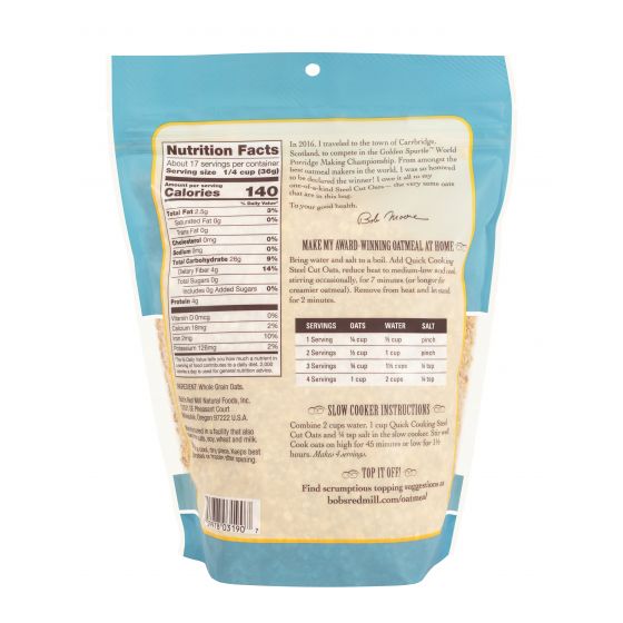 Quick Cooking Steel Cut Oats - Vegan - Bob&