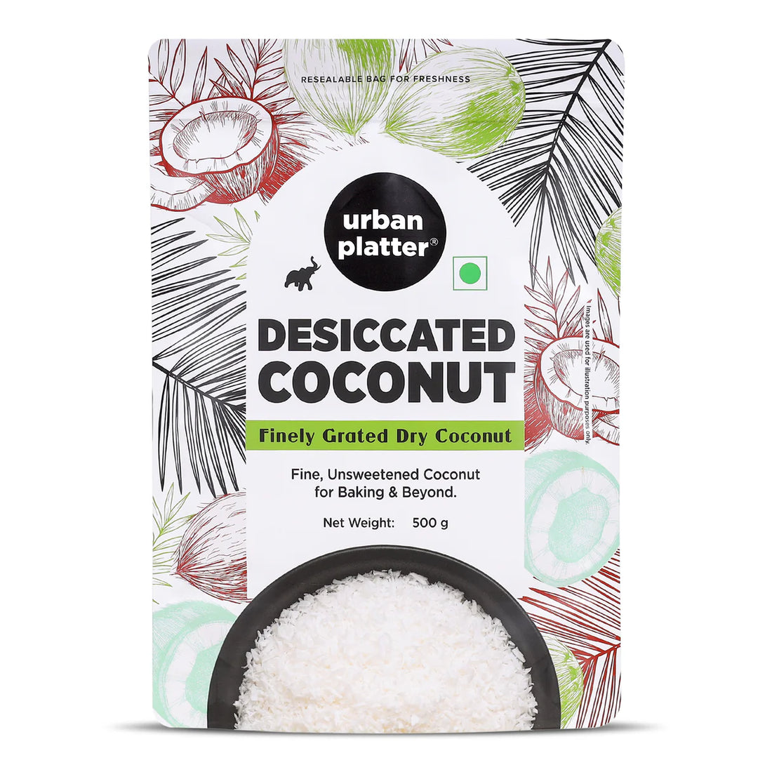 Desiccated Coconut (Fine, Unsweetened Coconut ) -Baking & Beyond-Rich Fibre - Urban Platter - 500gm