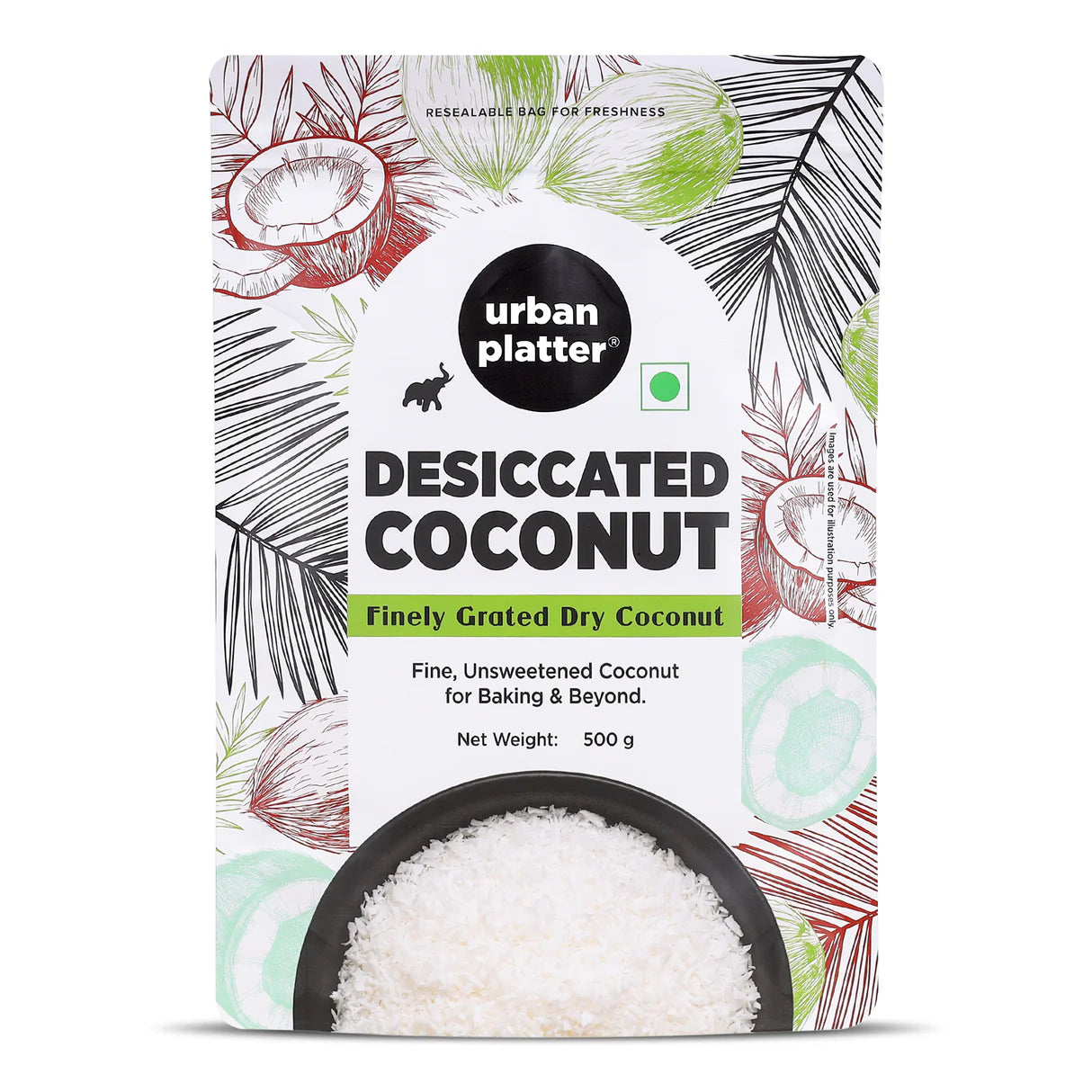 Desiccated Coconut (Fine, Unsweetened Coconut ) -Baking & Beyond-Rich Fibre - Urban Platter - 500gm