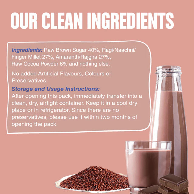 Ragi Chocolate Health Drink Mix- Vegan, Gluten Free, No Added Refined Sugar, No Milk & No Salt – Early Foods – 200gm