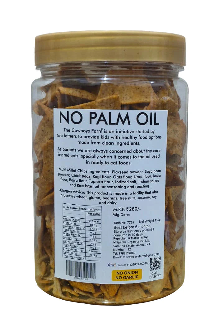 Chip | Multi Millet Chips Gluten Free, No Onion, No Garlic, No Palm Oil & No Added Preservatives - The Cow Boys Farm – 130gm