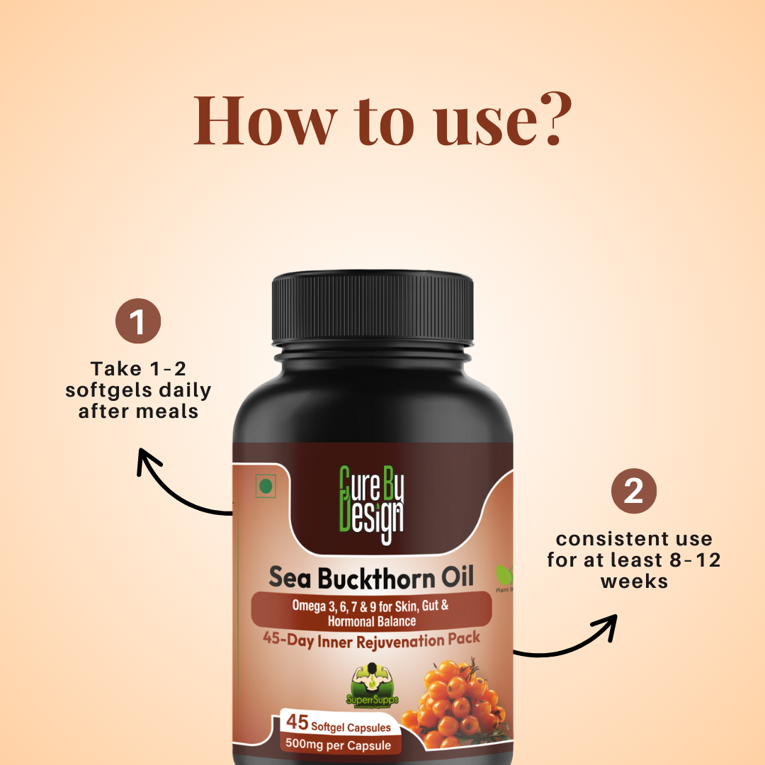 Sea Buckthorn Oil | Nourish Skin, Boost Energy & Protect Heart - Cure By Design - 500mg ( 45 Softgels)