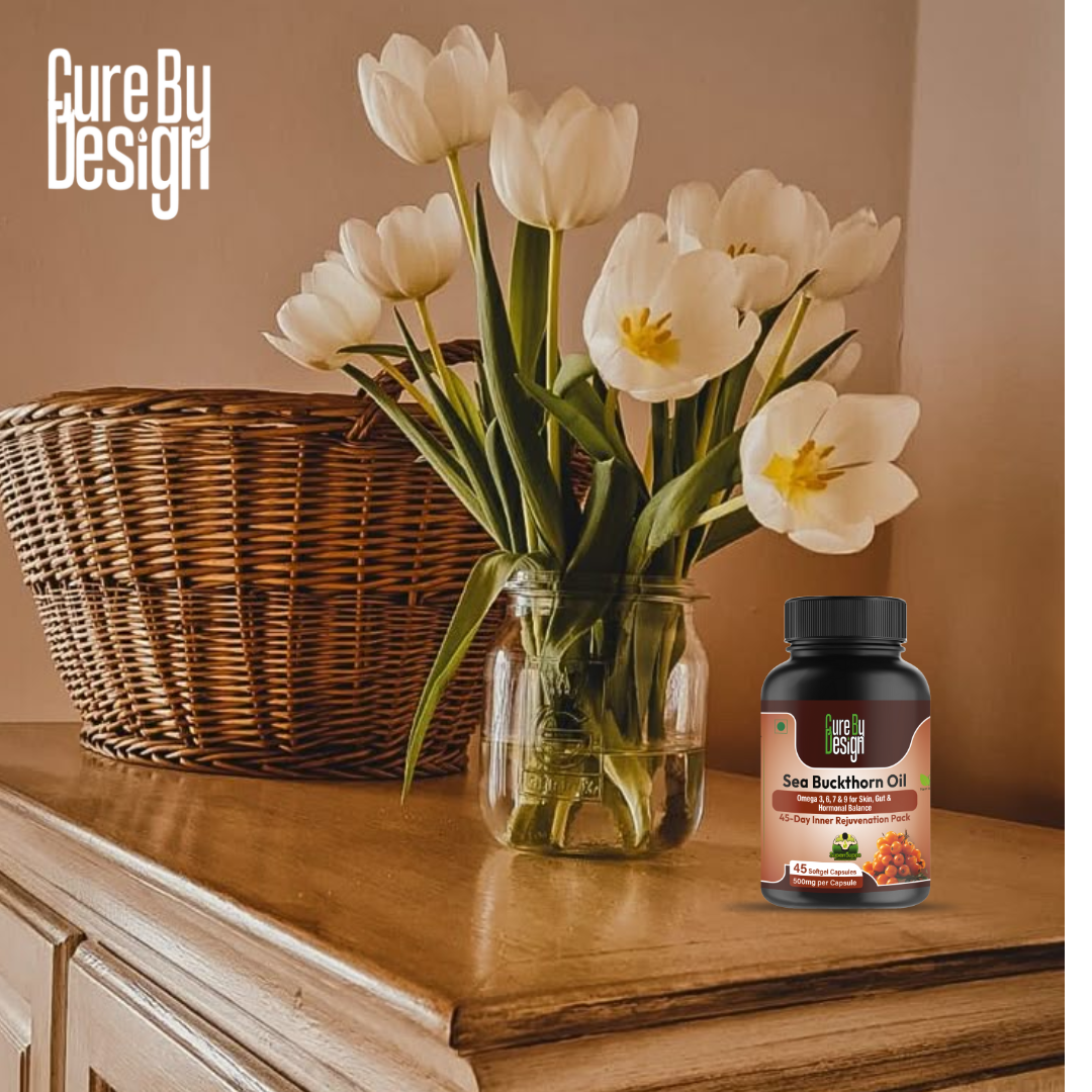 Sea Buckthorn Oil | Nourish Skin, Boost Energy & Protect Heart - Cure By Design - 500mg ( 45 Softgels)