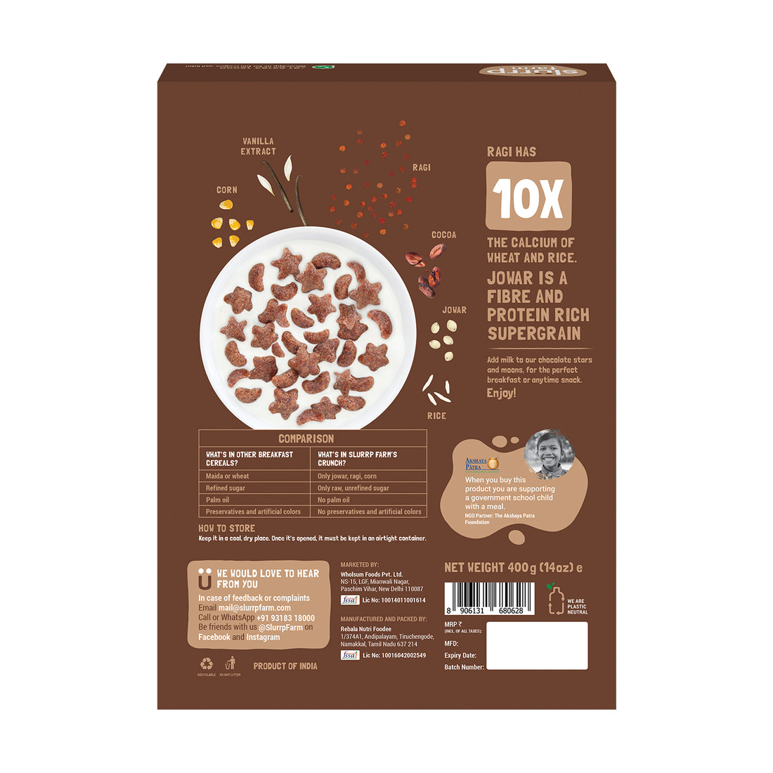 Millet Crunch Cereal – Chocolate Stars and Moons - No Added Refined Sugar – Slurrp Farm – 400gm