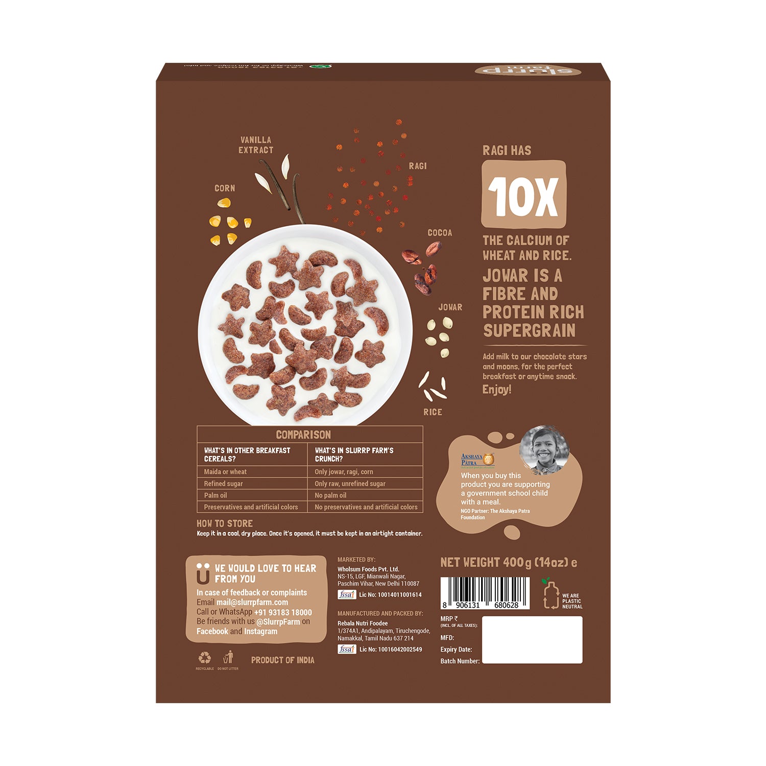 Millet Crunch Cereal – Chocolate Stars and Moons - No Added Refined Sugar – Slurrp Farm – 400gm