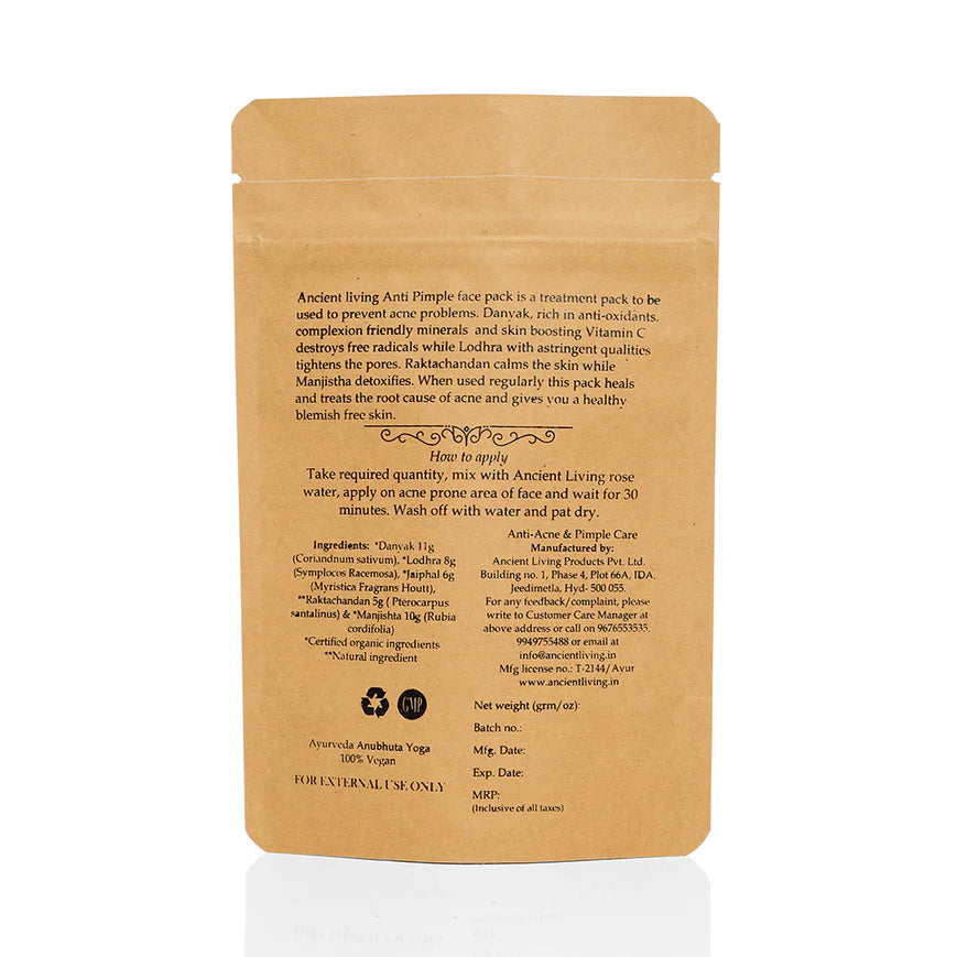 Face Pack | Anti Pimple Face Pack- Free from synthetic Additives and Preservatives - Ancient Living - 40gm
