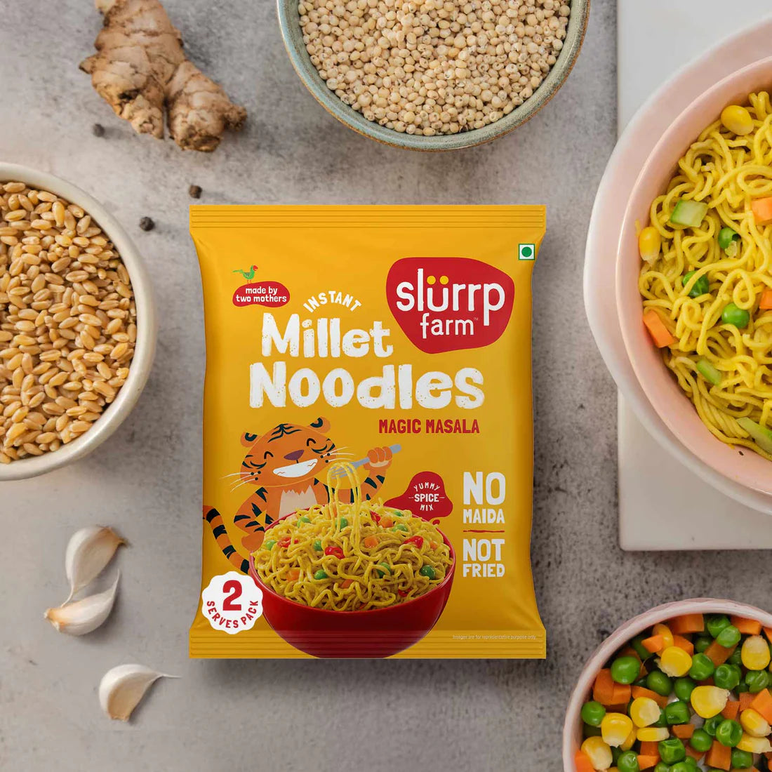 Noodles | Instant Millet Noodles - Magic Masala -Not Fried & Zero Maida- No Artificial Preservatives & Artificial Colours- No Trans Fat & Cholesterol - Slurrp Farm - 60 gm