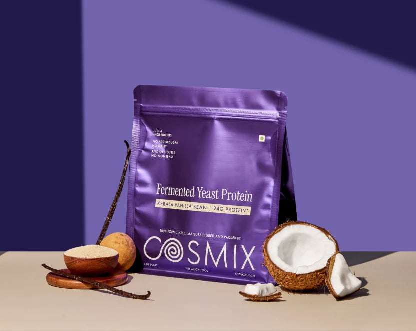 Protein Powder | Kerala Vanilla Bean (24g Protein Per Serving) - Fermented Yeast Protein – No Nonsense – No Added Sugar, No Added Sugar & No Added Artificial Flavours – Cosmix – 1000gm