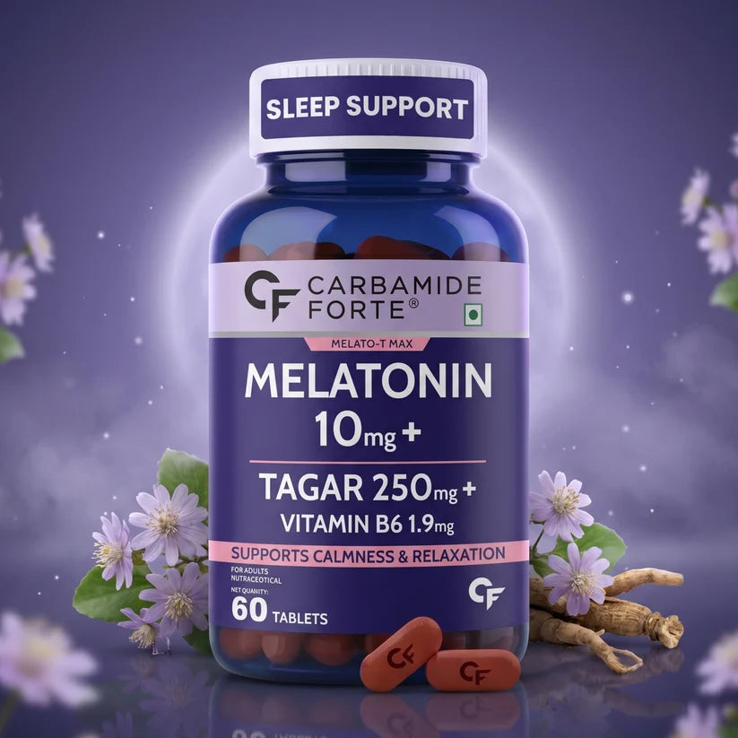 Melatonin |Melatonin Supplement With 10 mg+ - Supports Relaxation & Restful Sleep - Sleeping Pills with 125mg Tagar & Vitamin B6 for Deep Sleep, Restful Nights & Effective Sleep Dose - For Women & Men - Carbamide Forte - 60 Tablets
