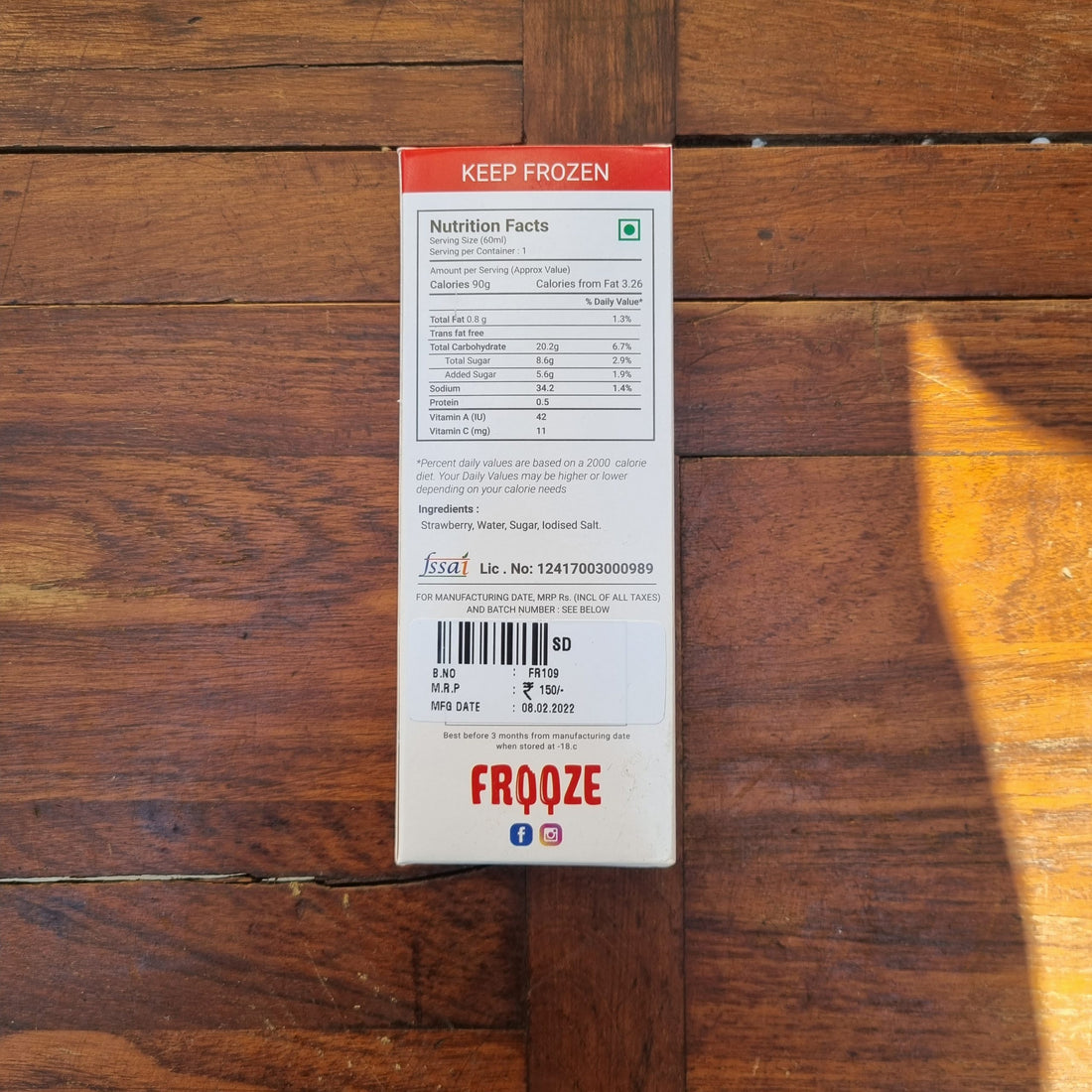 Strawberry Delight Ice Cream | 90 Calories - All Natural - Vegan, No Added Preservatives, Artificial Flavors & No Added Emulsifiers - Frooze - 50gm