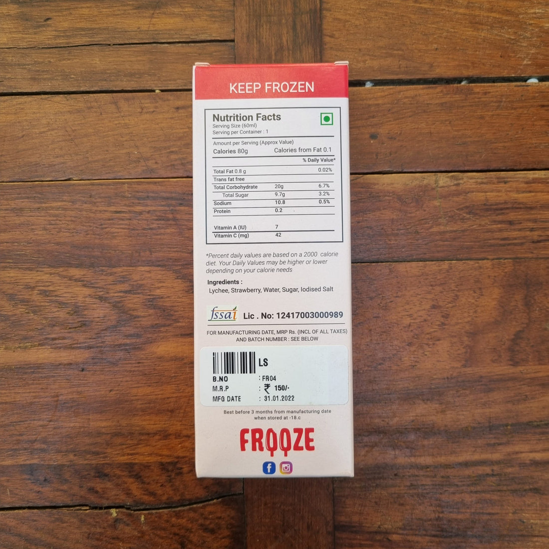 Lychee Strawberry Ice Cream | 80 Calories - All Natural - Vegan, No Added Preservatives, Artificial Flavors & No Added Emulsifiers - Frooze - 50gm