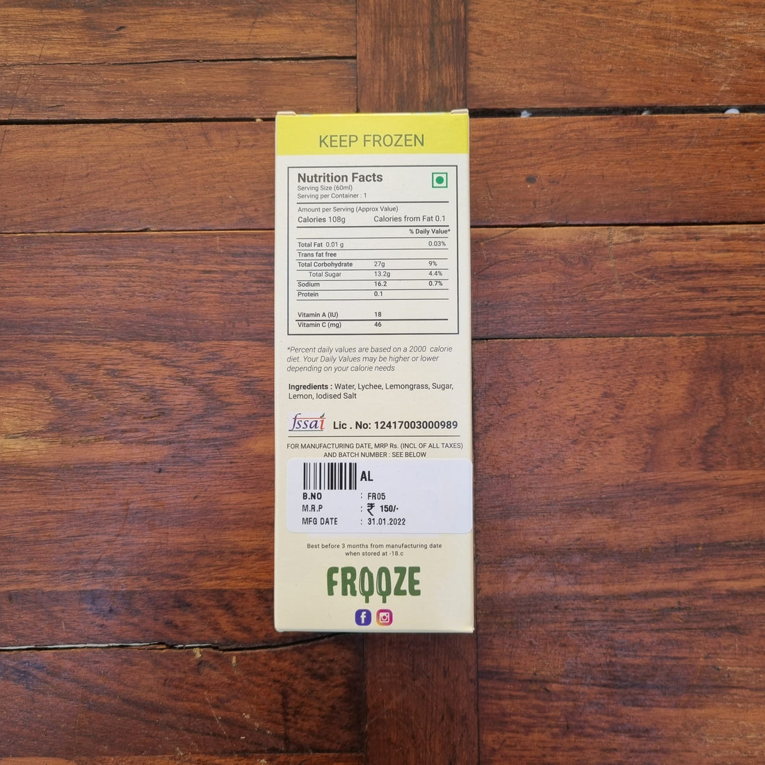 Asian Lemonade Ice Cream | 108 Calories - All Natural – Vegan, No Added Preservatives, Artificial Flavors & No Added Emulsifiers - Frooze - 50gm