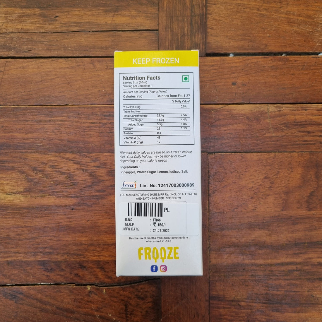 Pine Lime Popsicle | 93 Calories - All Natural – Vegan, No Added Preservatives, Artificial Flavors & No Added Emulsifiers - Frooze - 50gm