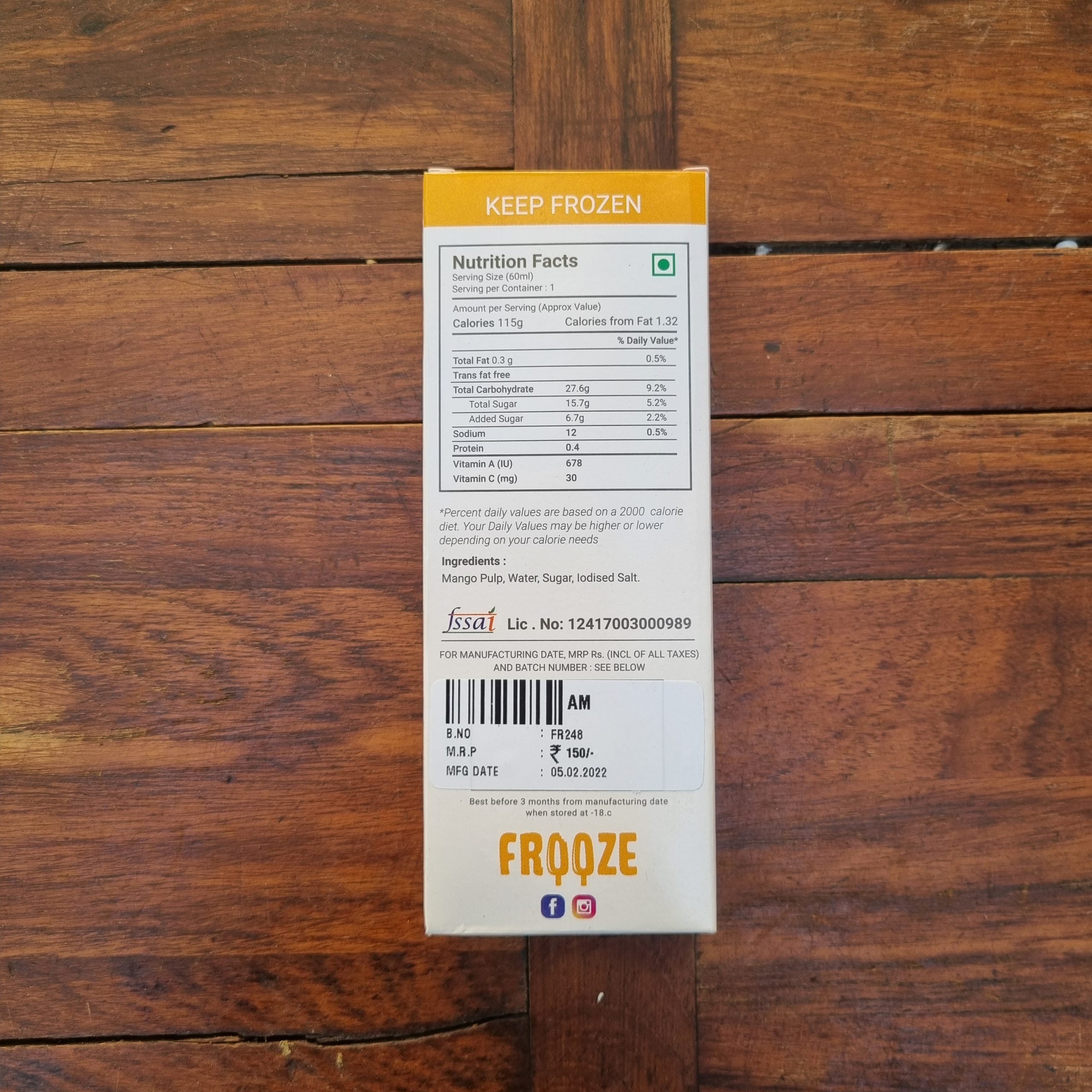 Alphonso Mango Ice Cream | Excellent Source OF Vitamin A - All Natural - Vegan, No Added Preservatives, Artificial Flavors & No Added Emulsifiers - Frooze - 50gm