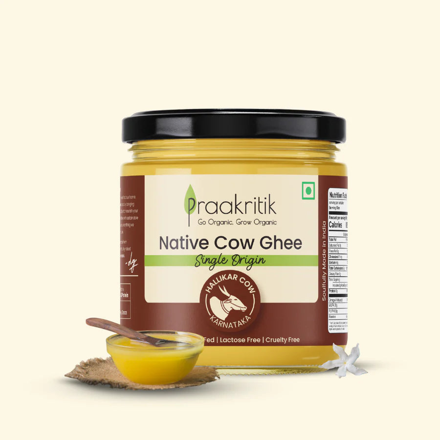 Ghee | Native Hallikar Cow Ghee (Single Origin) - Hallikar Cow (Karnataka) - Organic Grass Fed, Lactose Free, Cruelty Free - Praakritik - 500ml