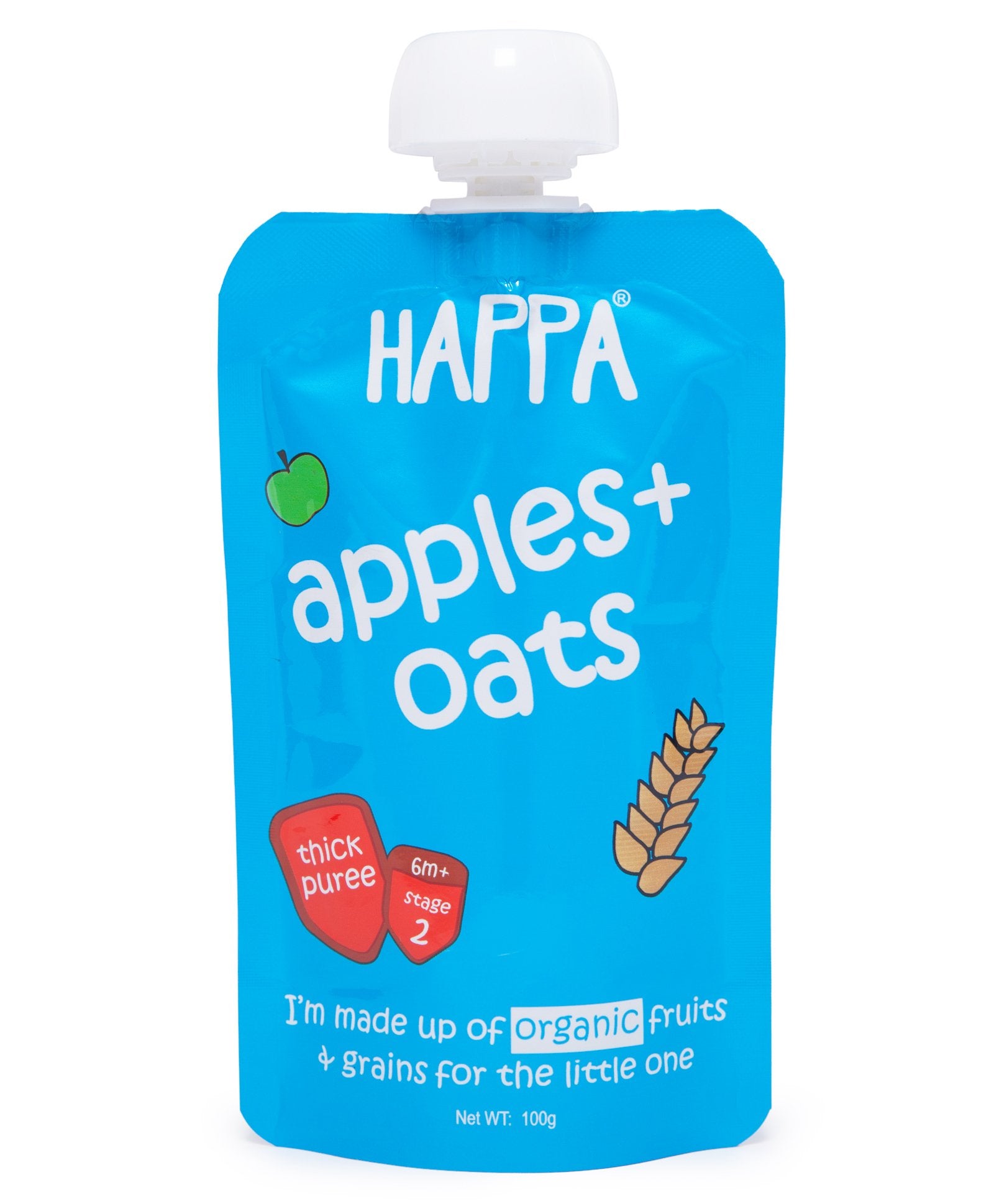 Puree | Apple & Oats Puree - Organic - Vegan, Gluten Free, No Added Sugar, No Salt, No Added Flavours, Colours & No Added Preservatives - Happa - 100gm