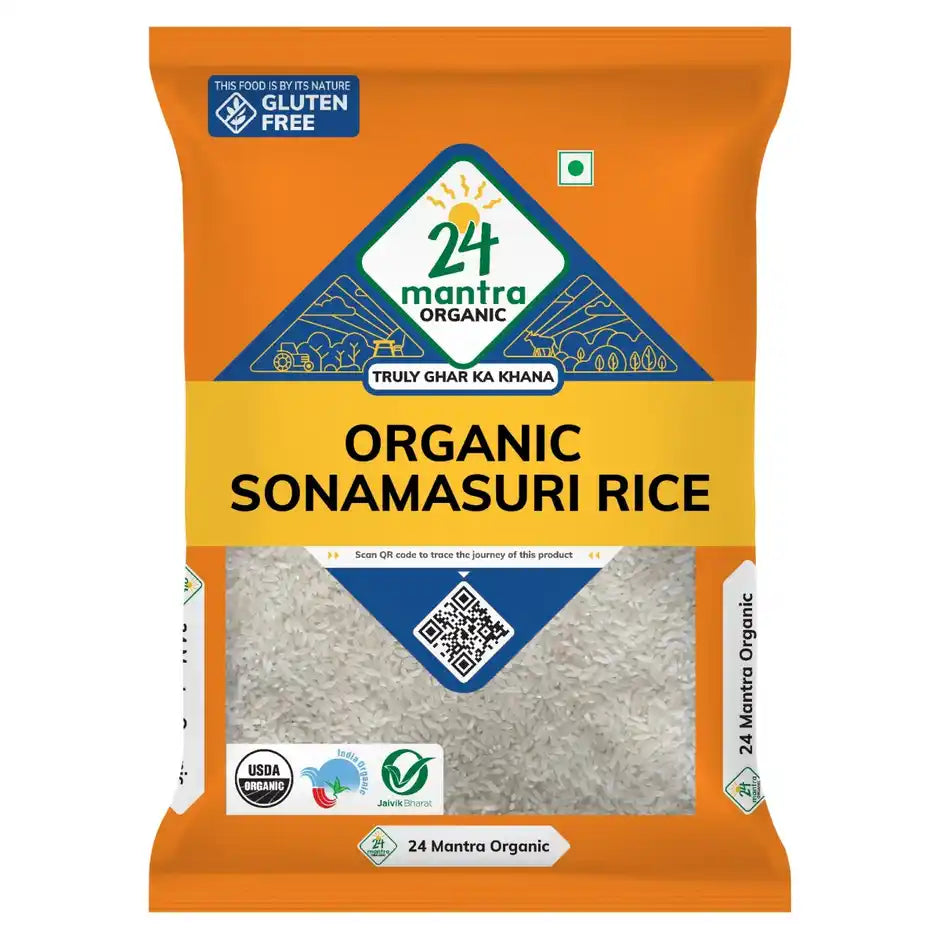 Rice |Organic Sona Masoori Rice - USDA Organic - Gluten Free - No