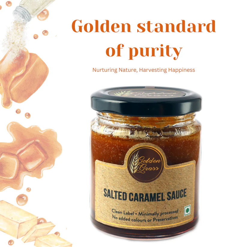 Sauce | Salted Caramel Sauce (Home Made With Probiotic Goodness) – 100% Natural - No Added Colour & No Added Preservatives – Golden Grass – 200gm