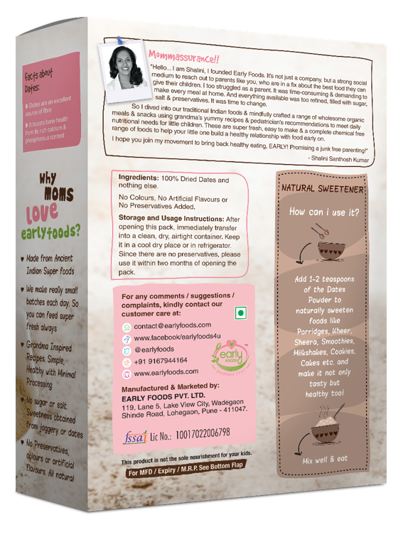 Dry Dates Powder Natural Sweetener - Vegan, Gluten Free, No Added Sugar, No Salt & No Milk - Early Foods - 200gm