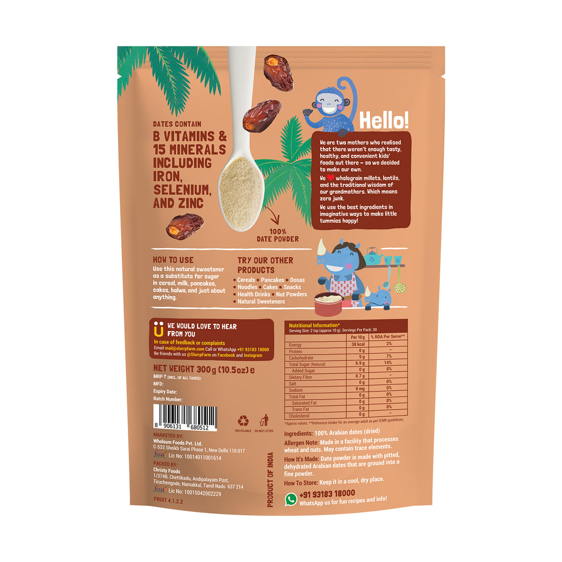 Date Powder – Vegan, Gluten Free & No Added Refined Sugar - Slurrp Farm – 300gm