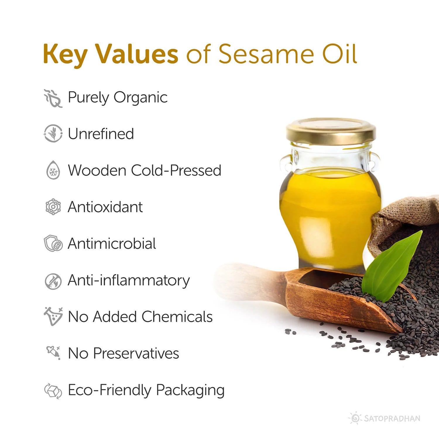 Oil|Sesame (Gingelly) Oil - Pure & Wooden Cold-pressed without Chemicals - Extracted from Black Sesame Seeds - No Preservatives - Satopradhan – 1000ml