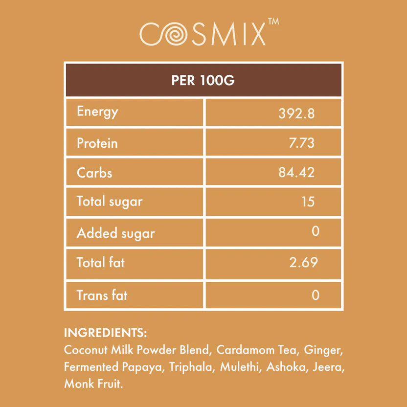 Chai Latte | Delicious, Gut Friendly & Convenient - No Refined Sugar Or Stevia & No Added Synthetic Flavours And Preservatives - Cosmix - 200gm