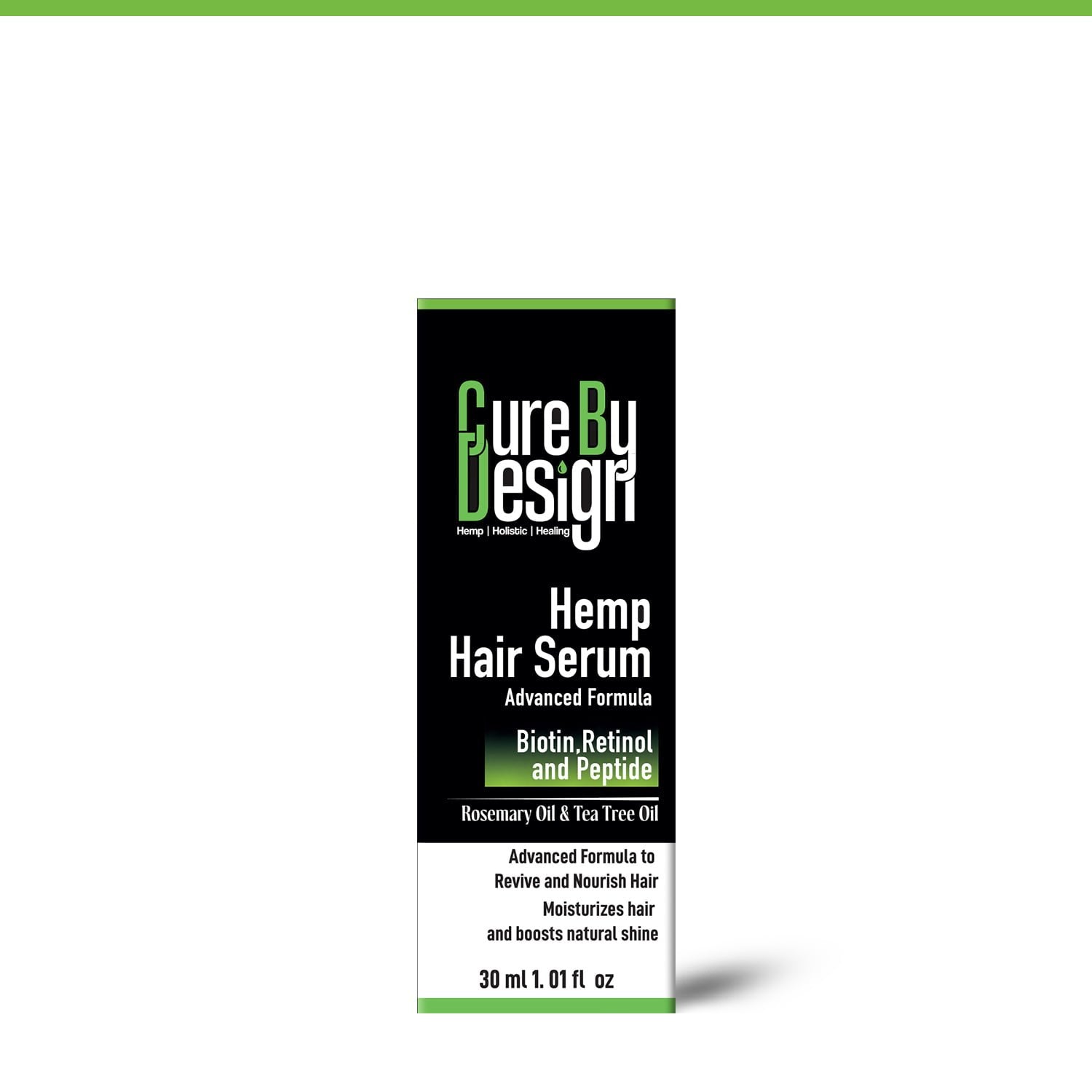 Hair Serum | Hemp Hair Serum (Rosemary Oil & Tea Tree Oil) - Advanced Formula - Biotin, Retinol And Peptide - Advanced Formula To Revive And Nourish Hair - Moisturizes hair And Boosts Natural Shine - Cure By Design - 30ml