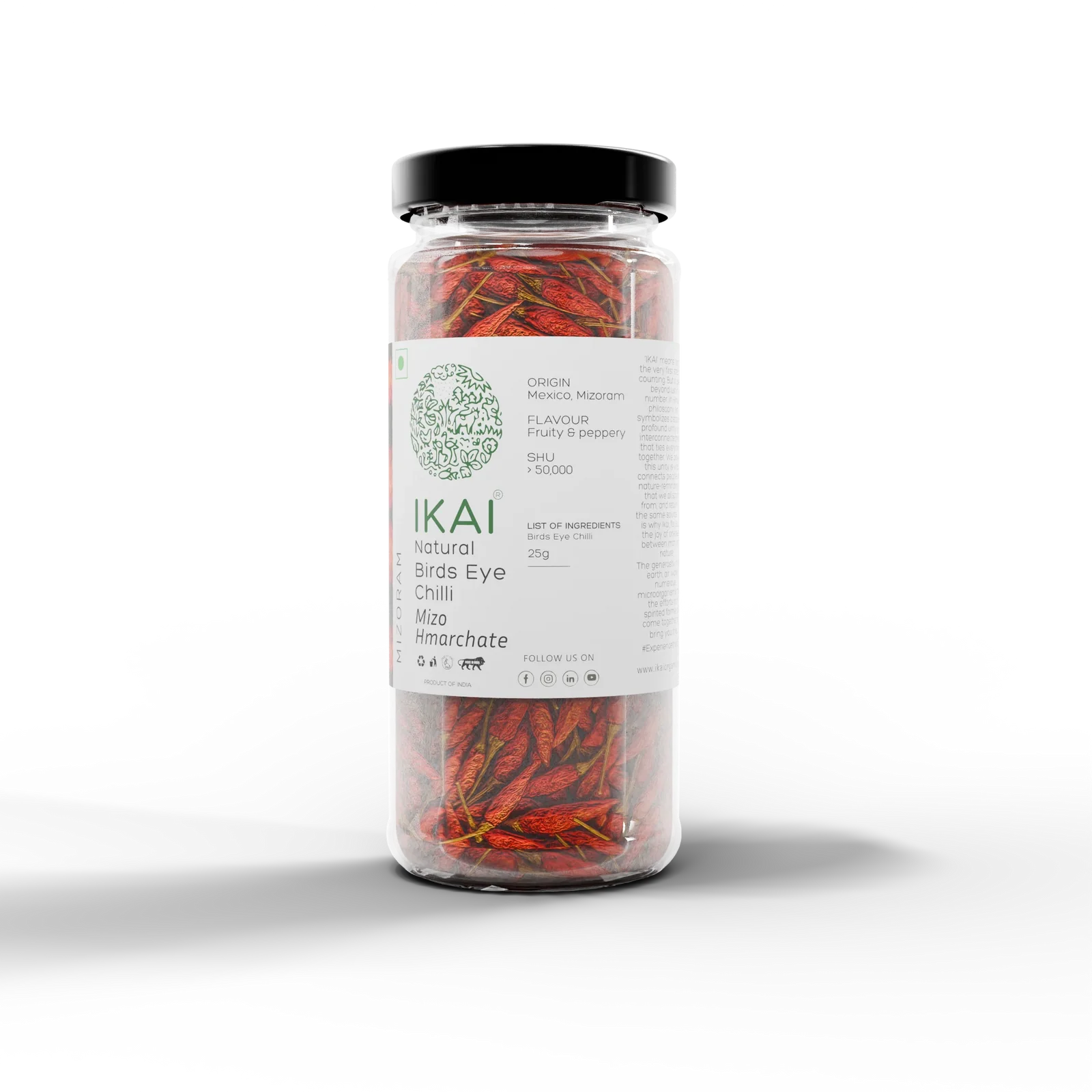 King Chilli | Natural Bird’s Eye Chilli -Mizo Hmarchate -Regional Speciality-Mizoram , Exotic - No Preservatives- Ikai Organic – 25gm