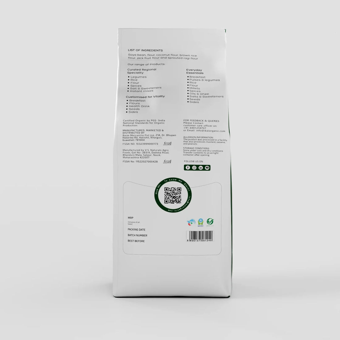 Flour | Organic Gluten Free Atta - Naturally Gluten Free ,Flour Mix - Customised for Vitality -No Preservatives- Ikai Organic – 500gm