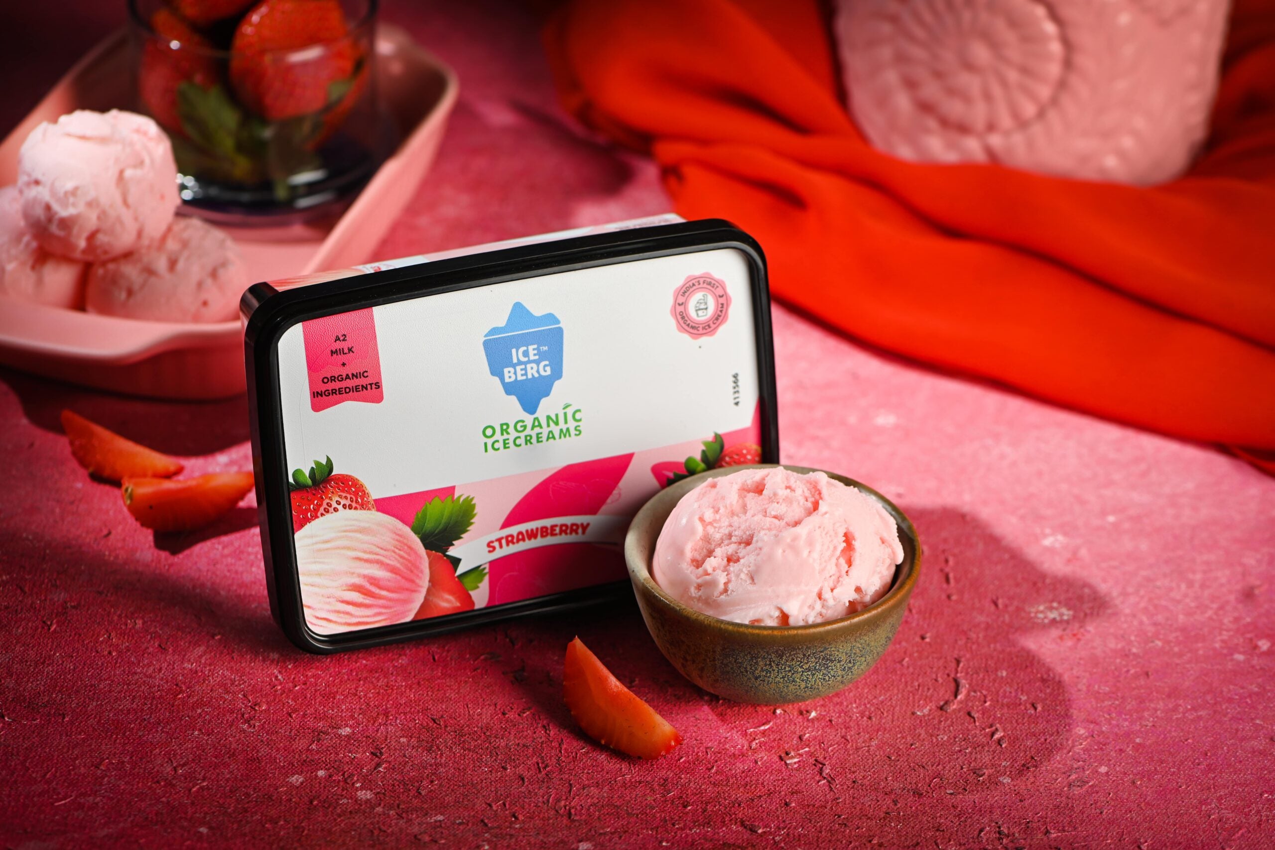 Strawberry Ice Cream | (Made From A2 Milk & Sweetened With Dhaga Mishri) - Iceberg Organic Ice Cream – 400ml
