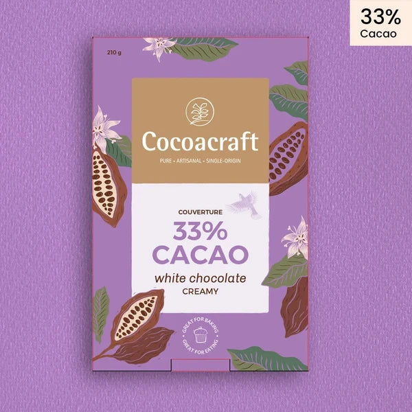 Chocolate | 33% Cocoa White Chocolate Creamy Couverture- Made in Kerala from Single - Origin Cocoa – Vegan -No Vegetable Oil, No Artificial Flavours- Cocoacraft – 210gm