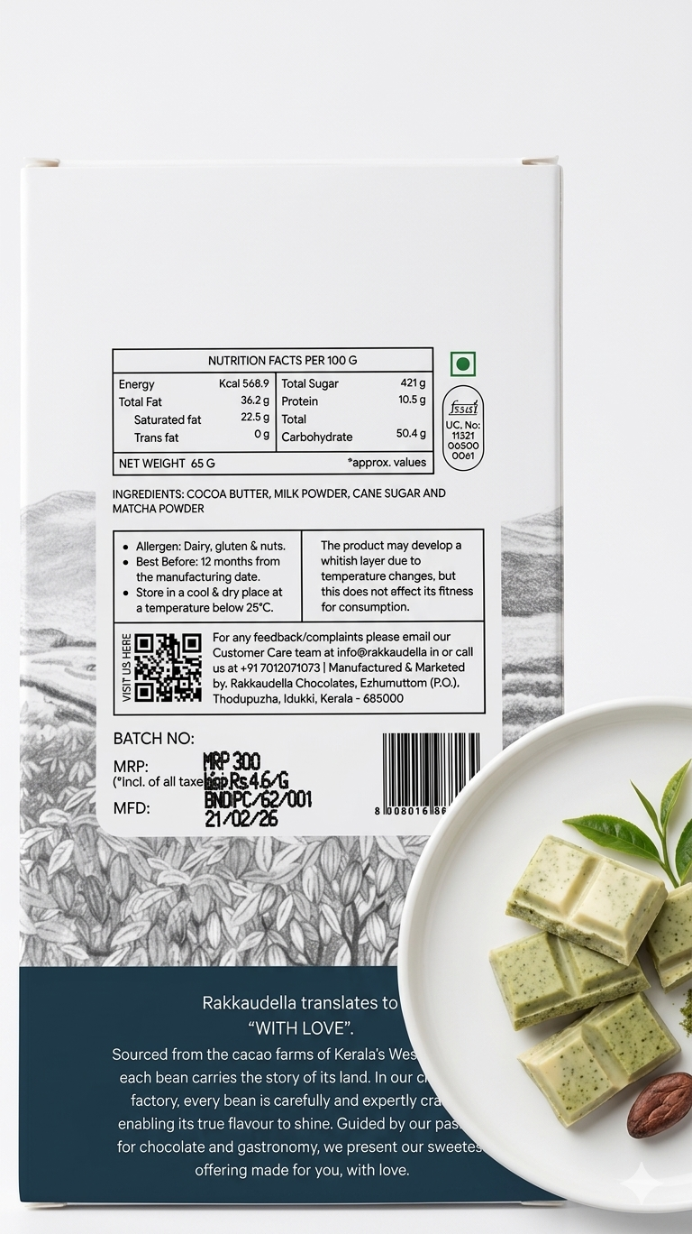 Dark Chocolate | 36% White Chocolate Match - Single Origin Cacao from Kerala -Handcrafted Artisan Chocolate - Bean To Bar - Vegan -Rakkaudella- 65gm