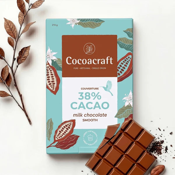 Chocolate | 38% Cocoa Milk Chocolate Couverture- Made in Kerala from Single - Origin Cocoa – Vegan -No Vegetable Oil, No Artificial Flavours- Cocoacraft – 210gm