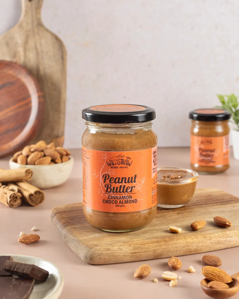Peanut Butter | Cinnamon Choco Almond Peanut Butter -Made with 99.5% Dark chocolate - No Preservativess– Wildstraw – 300gm