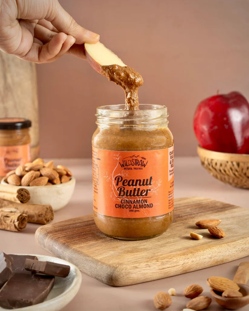 Peanut Butter | Cinnamon Choco Almond Peanut Butter -Made with 99.5% Dark chocolate - No Preservativess– Wildstraw – 300gm