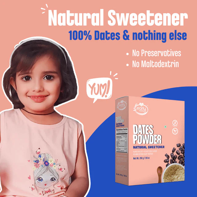 Dry Dates Powder Natural Sweetener - Vegan, Gluten Free, No Added Sugar, No Salt & No Milk - Early Foods - 200gm