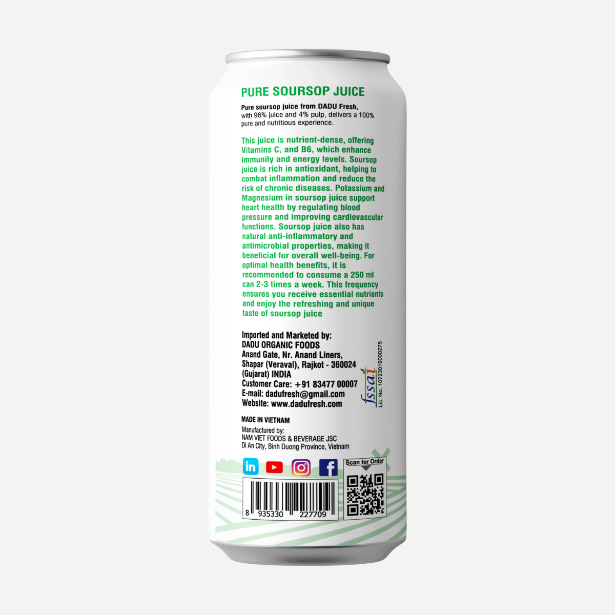 Juice | Soursop Juice - No Added Sugar, No Preservatives & No Concentrate - Dadu Fresh - 250ml
