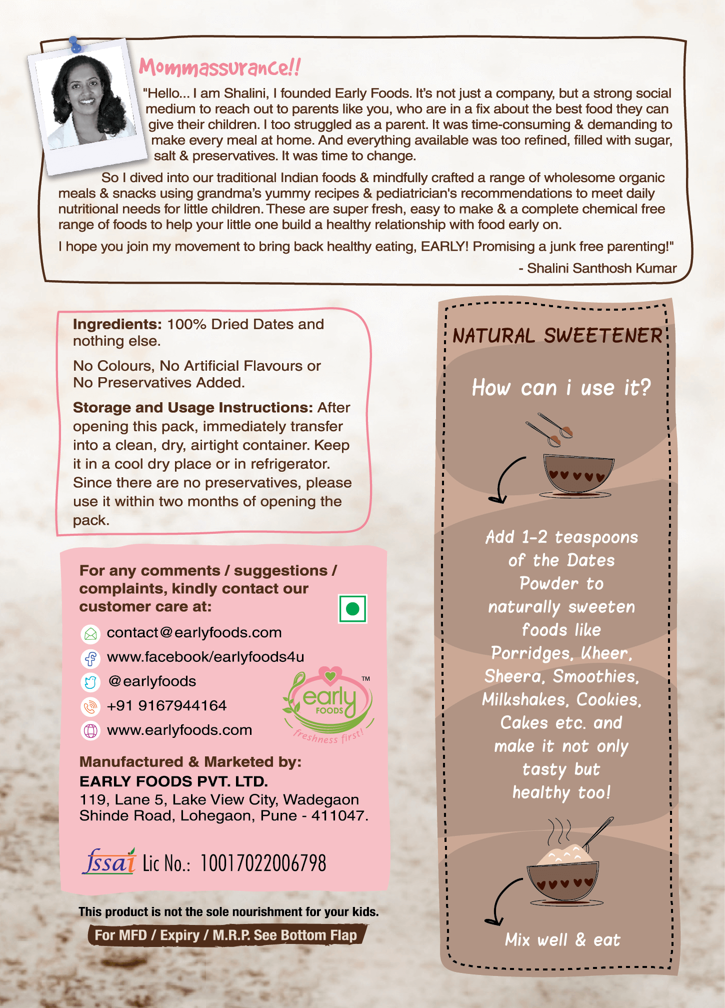 Dry Dates Powder Natural Sweetener - Vegan, Gluten Free, No Added Sugar, No Salt & No Milk - Early Foods - 200gm